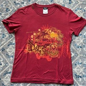 D&G t-shirt in red with Ibiza island design and patch